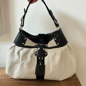 Vintage Hugo boss black and white large leather shoulder bag